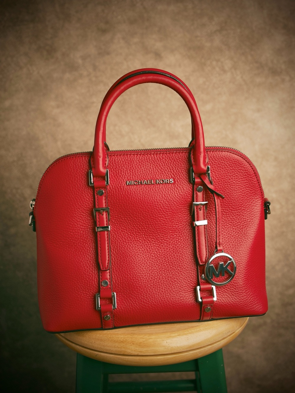 Michael Kors Fuchsia Leather Satchel with MK Charm